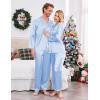 Ekouaer Couples Matching Pajamas Silk Long Sleeve Sleepwear Satin Soft Button Down Loungewear Pjs Set(Light Blue)