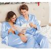 Ekouaer Couples Matching Pajamas Silk Long Sleeve Sleepwear Satin Soft Button Down Loungewear Pjs Set(Light Blue)