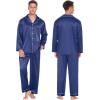 Ekouaer Couples Matching Pajamas Silk Long Sleeve Sleepwear Satin Soft Button Down Loungewear Pjs Set(Navy)