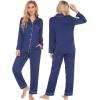 Ekouaer Couples Matching Pajamas Silk Long Sleeve Sleepwear Satin Soft Button Down Loungewear Pjs Set(Navy)
