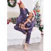 Ekouaer Couples Matching Pajamas Silk Long Sleeve Sleepwear Satin Soft Button Down Loungewear Pjs Set(Navy White Polka Dots)
