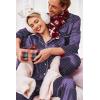 Ekouaer Couples Matching Pajamas Silk Long Sleeve Sleepwear Satin Soft Button Down Loungewear Pjs Set(Navy White Polka Dots)