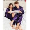 Ekouaer Couples Matching Pajamas Silk Long Sleeve Sleepwear Satin Soft Button Down Loungewear Pjs Set(Purple)