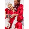 Ekouaer Couples Matching Pajamas Silk Long Sleeve Sleepwear Satin Soft Button Down Loungewear Pjs Set(Red)