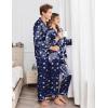 Ekouaer Couples Matching Pajamas Silk Long Sleeve Sleepwear Satin Soft Button Down Loungewear Pjs Set(Teddy Navy)