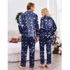 Ekouaer Couples Matching Pajamas Silk Long Sleeve Sleepwear Satin Soft Button Down Loungewear Pjs Set(Teddy Navy)