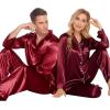 Ekouaer Couples Matching Pajamas Silk Long Sleeve Sleepwear Satin Soft Button Down Loungewear Pjs Set(Wine)