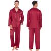 Ekouaer Couples Matching Pajamas Silk Long Sleeve Sleepwear Satin Soft Button Down Loungewear Pjs Set(Wine)