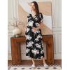 Ekouaer Long Nightgowns for Women Short Sleeve House Dress with Pockets Full Length Loungewear S-3XL(Black Pink Flower)