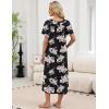 Ekouaer Long Nightgowns for Women Short Sleeve House Dress with Pockets Full Length Loungewear S-3XL(Black Pink Flower)