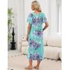Ekouaer Long Nightgowns for Women Short Sleeve House Dress with Pockets Full Length Loungewear S-3XL(Blue Flower)