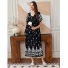 Ekouaer Long Nightgowns for Women Short Sleeve House Dress with Pockets Full Length Loungewear S-3XL(Floral Black)