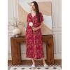 Ekouaer Long Nightgowns for Women Short Sleeve House Dress with Pockets Full Length Loungewear S-3XL(Floral Red)