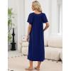 Ekouaer Long Nightgowns for Women Short Sleeve House Dress with Pockets Full Length Loungewear S-3XL(Navy Blue)