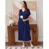 Ekouaer Long Nightgowns for Women Short Sleeve House Dress with Pockets Full Length Loungewear S-3XL(Navy Blue)