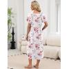 Ekouaer Long Nightgowns for Women Short Sleeve House Dress with Pockets Full Length Loungewear S-3XL(Red Flower)