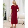 Ekouaer Long Nightgowns for Women Short Sleeve House Dress with Pockets Full Length Loungewear S-3XL(Wine Red)