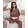 Ekouaer Lounge Sets for Women Long Sleeve Pajamas Fall Loungewear Soft Comfy Pjs Two Piece Travel Outfits Set(Brown)