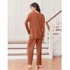 Ekouaer Lounge Sets for Women Long Sleeve Pajamas Fall Loungewear Soft Comfy Pjs Two Piece Travel Outfits Set(Camel)