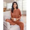 Ekouaer Lounge Sets for Women Long Sleeve Pajamas Fall Loungewear Soft Comfy Pjs Two Piece Travel Outfits Set(Camel)