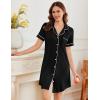 Ekouaer Nightgowns for Women Button Down Sleepshirt Short Sleeve Nightshirt Boyfriend Pajamas V Neck Nightdress S-XXXL(Black)