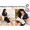 Ekouaer Nightgowns for Women Button Down Sleepshirt Short Sleeve Nightshirt Boyfriend Pajamas V Neck Nightdress S-XXXL(Black)