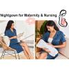 Ekouaer Nightgowns for Women Button Down Sleepshirt Short Sleeve Nightshirt Boyfriend Pajamas V Neck Nightdress S-XXXL(Dark Blue)