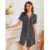 Ekouaer Nightgowns for Women Button Down Sleepshirt Short Sleeve Nightshirt Boyfriend Pajamas V Neck Nightdress S-XXXL(Dark Grey)