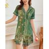Ekouaer Nightgowns for Women Button Down Sleepshirt Short Sleeve Nightshirt Boyfriend Pajamas V Neck Nightdress S-XXXL(Green & Yellow Pea Florals)