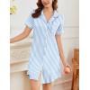 Ekouaer Nightgowns for Women Button Down Sleepshirt Short Sleeve Nightshirt Boyfriend Pajamas V Neck Nightdress S-XXXL(Light Blue Stripe)