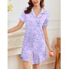 Ekouaer Nightgowns for Women Button Down Sleepshirt Short Sleeve Nightshirt Boyfriend Pajamas V Neck Nightdress S-XXXL(Lilac White Florals)