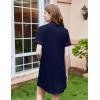 Ekouaer Nightgowns for Women Button Down Sleepshirt Short Sleeve Nightshirt Boyfriend Pajamas V Neck Nightdress S-XXXL(Navy Blue)