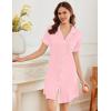 Ekouaer Nightgowns for Women Button Down Sleepshirt Short Sleeve Nightshirt Boyfriend Pajamas V Neck Nightdress S-XXXL(Pink)