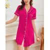 Ekouaer Nightgowns for Women Button Down Sleepshirt Short Sleeve Nightshirt Boyfriend Pajamas V Neck Nightdress S-XXXL(Rose Red)