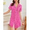 Ekouaer Nightgowns for Women Button Down Sleepshirt Short Sleeve Nightshirt Boyfriend Pajamas V Neck Nightdress S-XXXL(Rose Red Leopard)