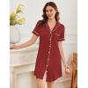 Ekouaer Nightgowns for Women Button Down Sleepshirt Short Sleeve Nightshirt Boyfriend Pajamas V Neck Nightdress S-XXXL(Wine Red)