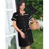 Ekouaer Nightgowns for Women Cotton House Dress with Pockets Button Down Night Gown Short Sleeve Duster Housecoat S-3XL(Black)