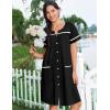Ekouaer Nightgowns for Women Cotton House Dress with Pockets Button Down Night Gown Short Sleeve Duster Housecoat S-3XL(Black)