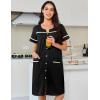 Ekouaer Nightgowns for Women Cotton House Dress with Pockets Button Down Night Gown Short Sleeve Duster Housecoat S-3XL(Black)