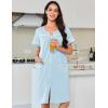 Ekouaer Nightgowns for Women Cotton House Dress with Pockets Button Down Night Gown Short Sleeve Duster Housecoat S-3XL(Blue)