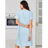 Ekouaer Nightgowns for Women Cotton House Dress with Pockets Button Down Night Gown Short Sleeve Duster Housecoat S-3XL(Blue)