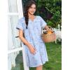 Ekouaer Nightgowns for Women Cotton House Dress with Pockets Button Down Night Gown Short Sleeve Duster Housecoat S-3XL(Blue Flowers)