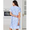 Ekouaer Nightgowns for Women Cotton House Dress with Pockets Button Down Night Gown Short Sleeve Duster Housecoat S-3XL(Blue Flowers)