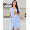 Ekouaer Nightgowns for Women Cotton House Dress with Pockets Button Down Night Gown Short Sleeve Duster Housecoat S-3XL(Blue Flowers)