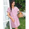 Ekouaer Nightgowns for Women Cotton House Dress with Pockets Button Down Night Gown Short Sleeve Duster Housecoat S-3XL(Floral Pink)