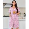 Ekouaer Nightgowns for Women Cotton House Dress with Pockets Button Down Night Gown Short Sleeve Duster Housecoat S-3XL(Floral Pink)