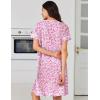 Ekouaer Nightgowns for Women Cotton House Dress with Pockets Button Down Night Gown Short Sleeve Duster Housecoat S-3XL(Floral Pink)