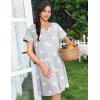Ekouaer Nightgowns for Women Cotton House Dress with Pockets Button Down Night Gown Short Sleeve Duster Housecoat S-3XL(Grey Stars)