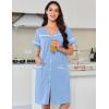 Ekouaer Nightgowns for Women Cotton House Dress with Pockets Button Down Night Gown Short Sleeve Duster Housecoat S-3XL(Light Blue)