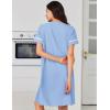 Ekouaer Nightgowns for Women Cotton House Dress with Pockets Button Down Night Gown Short Sleeve Duster Housecoat S-3XL(Light Blue)